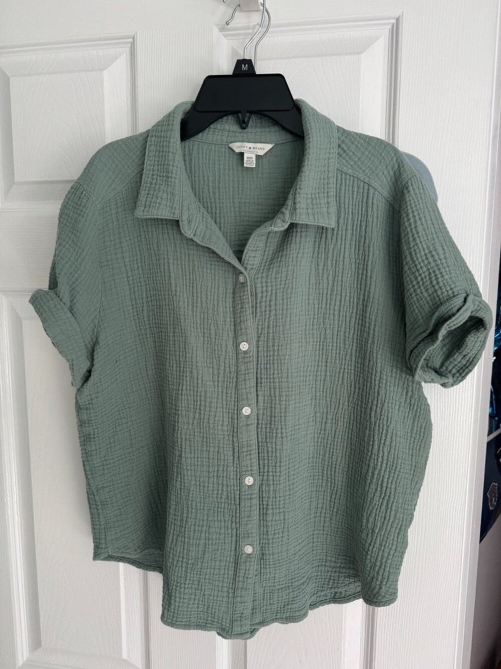 Lucky Brand short sleeve button down sage green NWOT